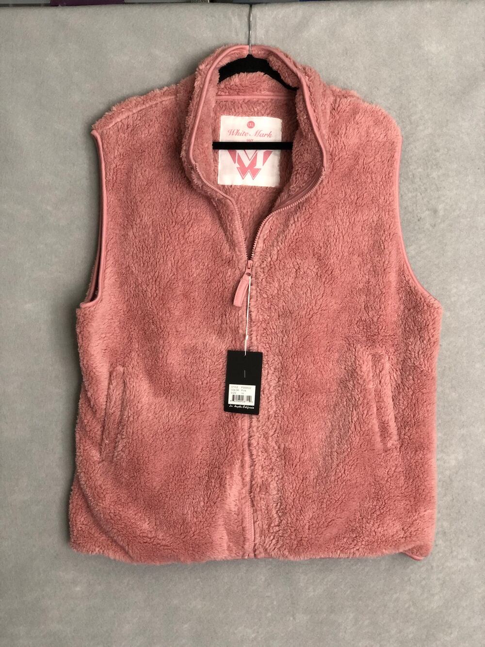 White Mark Sherpa Vest Zip Up in Pink Women's 1XL NEW